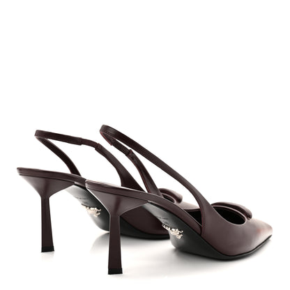 Prada Spazzolato Padded Triangle Logo Pointed Toe Slingback Pumps 38 Burgundy 4 of 9