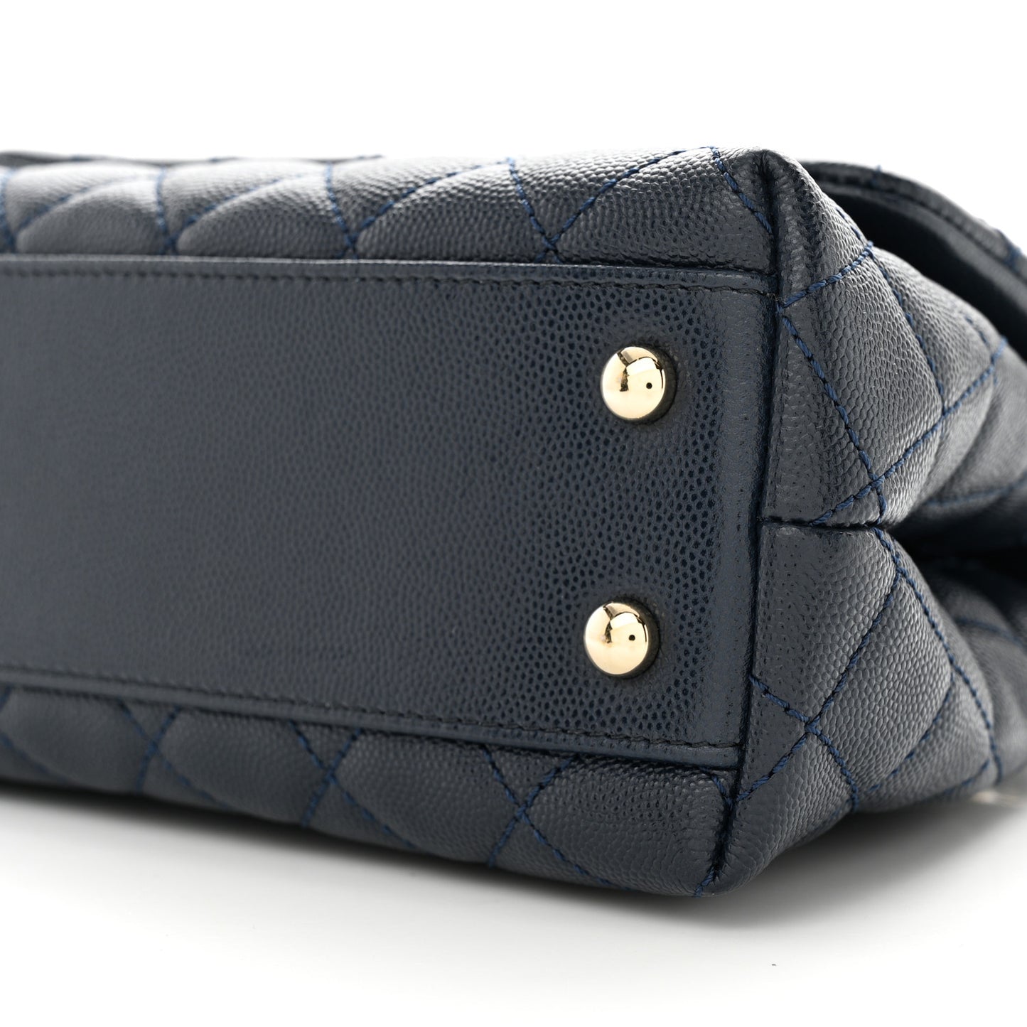 Caviar Quilted Lizard Embossed Mini Coco Handle Flap Dark Blue