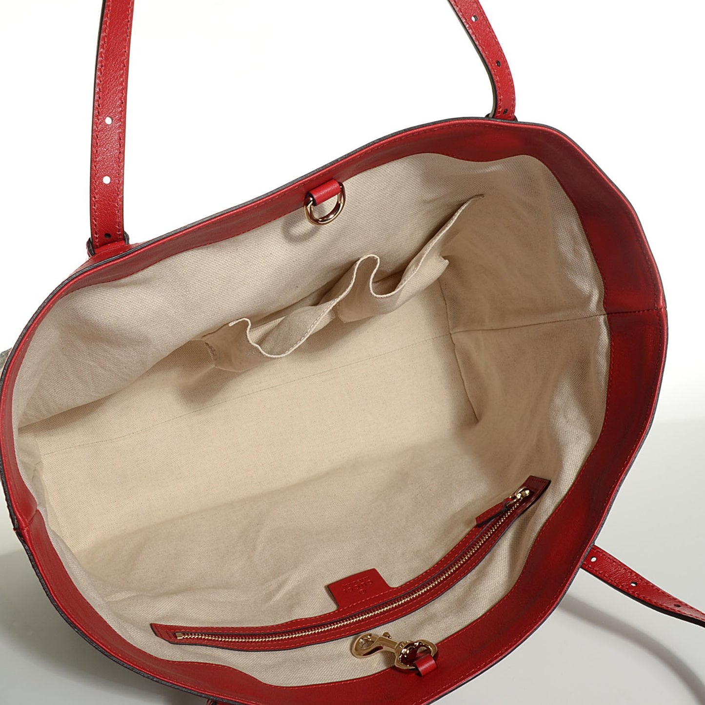 GG Supreme Monogram Calfskin Medium Nice Tote Beige Ebony Hibiscus Red