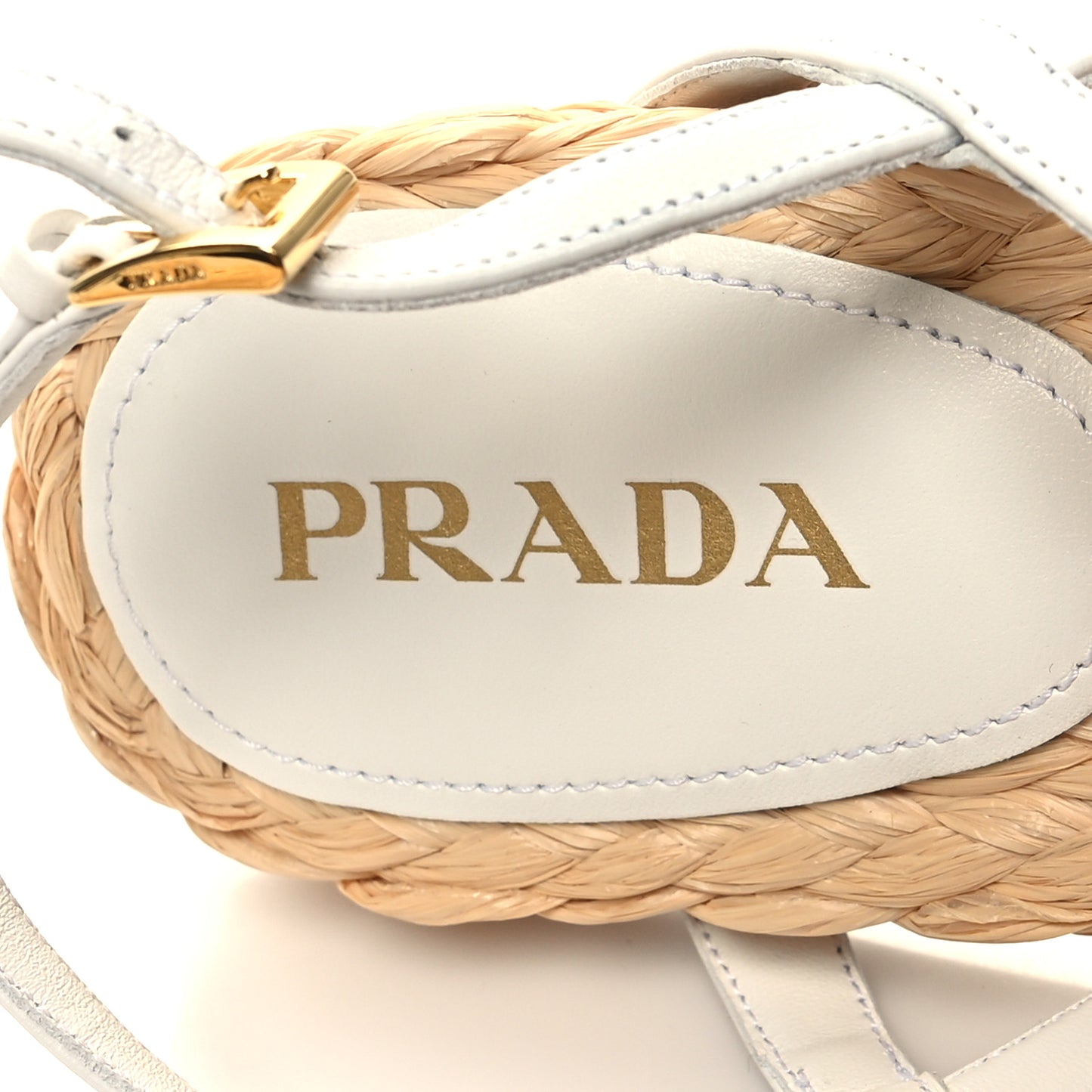 Raffia Metal Triangle Logo Woven Slingback Flat Thong Sandals 40 White