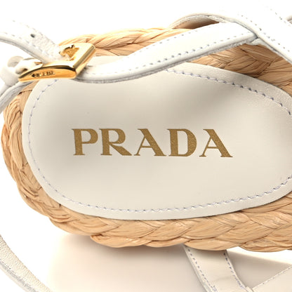 Prada Raffia Metal Triangle Logo Woven Slingback Flat Thong Sandals 40 White 8 of 10