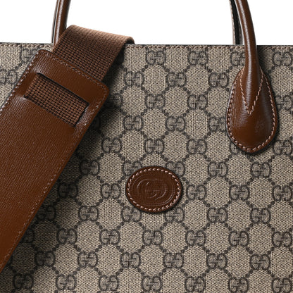 Gucci GG Supreme Monogram Textured Dollar Calfskin Medium Retro Interlocking G Vertical Tote Bag Beige Ebony Brown Sugar 8 of 10