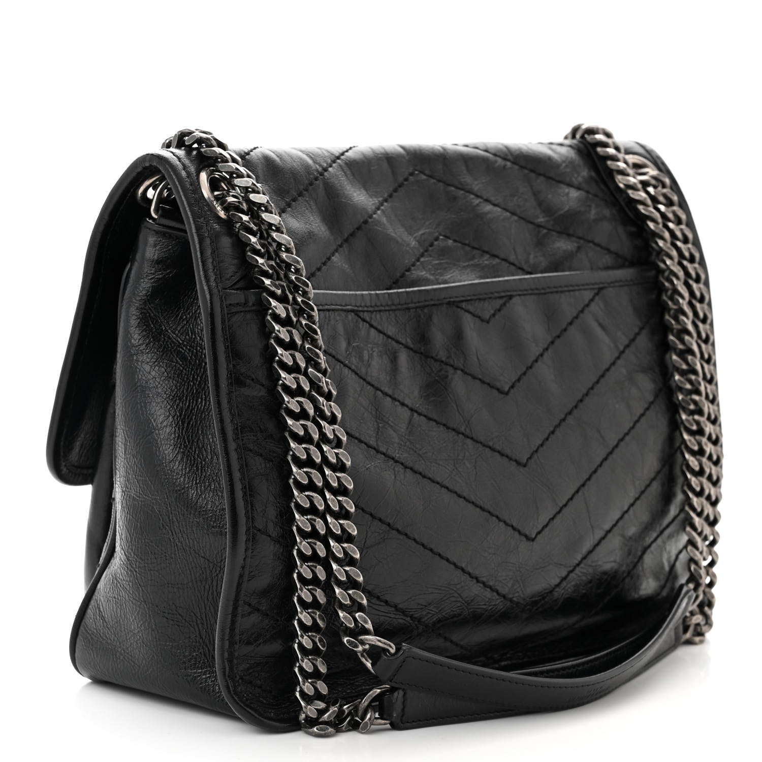 Saint Laurent Crinkled Calfskin Matelasse Monogram Medium Niki Chain Satchel Black 3 of 10