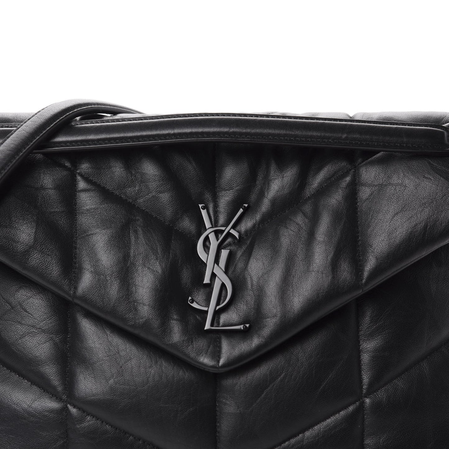 Lambskin Quilted Medium Loulou Puffer Monogram Chain Satchel Black