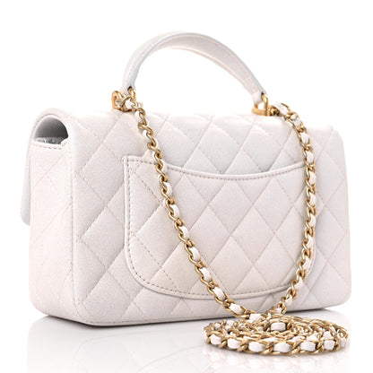 Chanel Iridescent Lambskin Quilted Mini Top Handle Rectangular Flap White 3 of 10