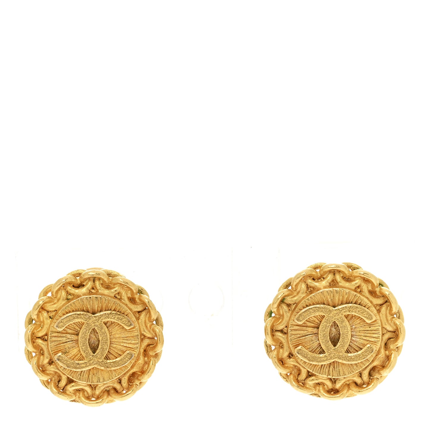 Round CC Clip On Earrings Gold