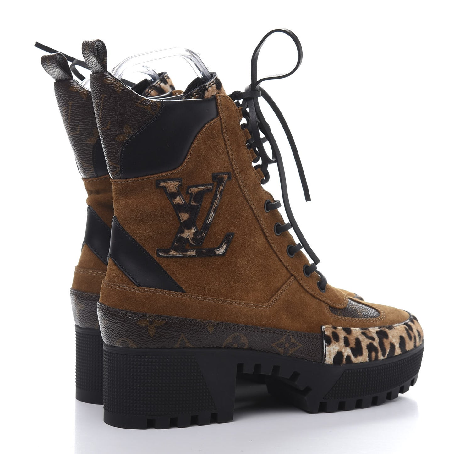 Suede Calfskin Monogram Laureate Platform Desert Boots 38.5 Cognac