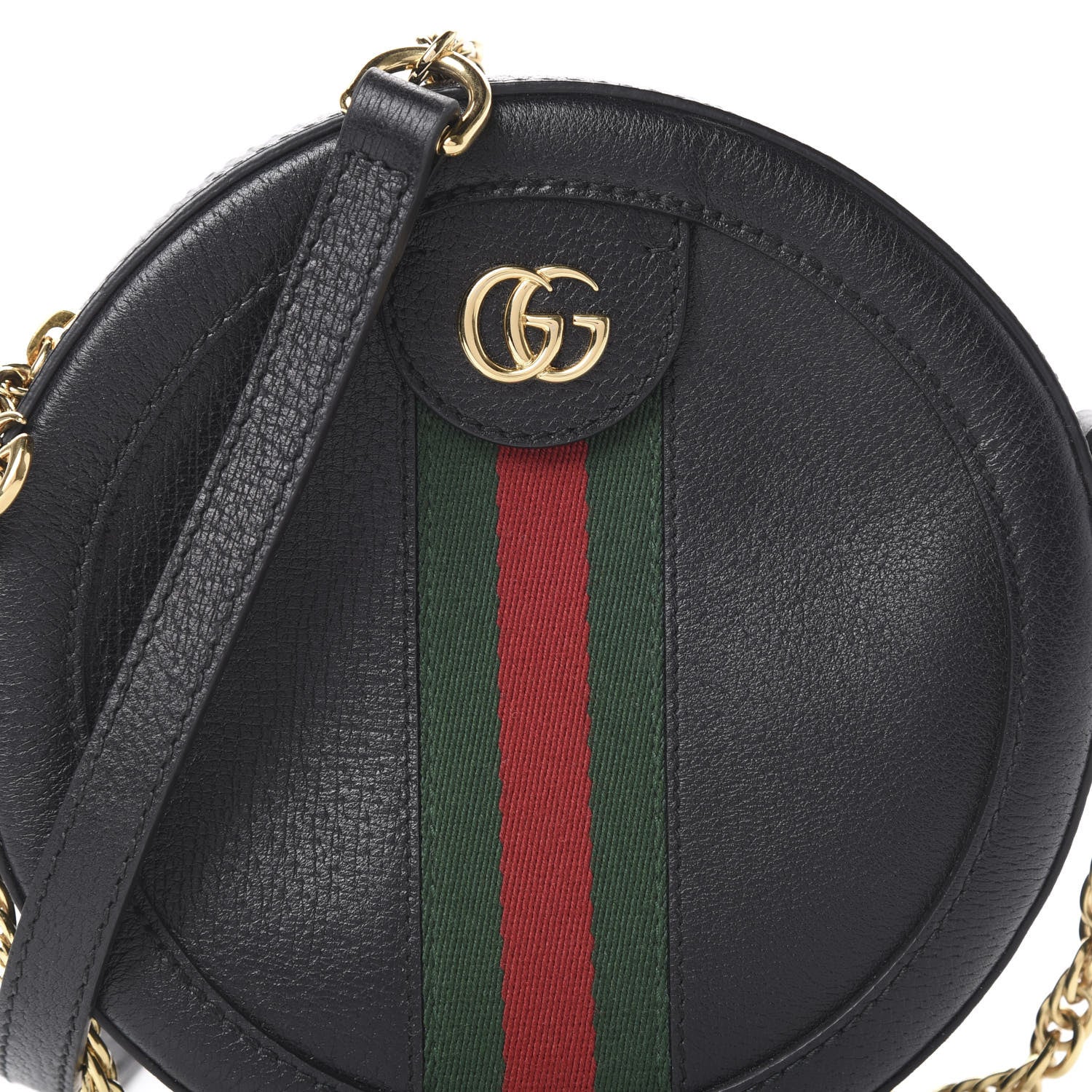 Gucci Grained Calfskin Web Mini Ophidia Round Shoulder Bag Black 7 of 10