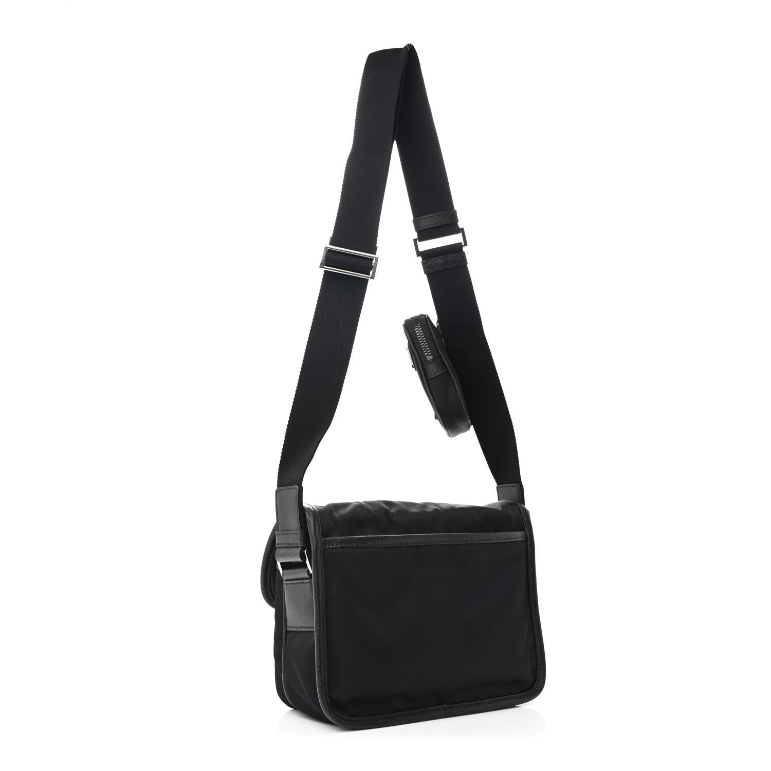 Prada Re-Nylon Saffiano Pocket Double Snap Buckle Shoulder Bag Black 3 of 12