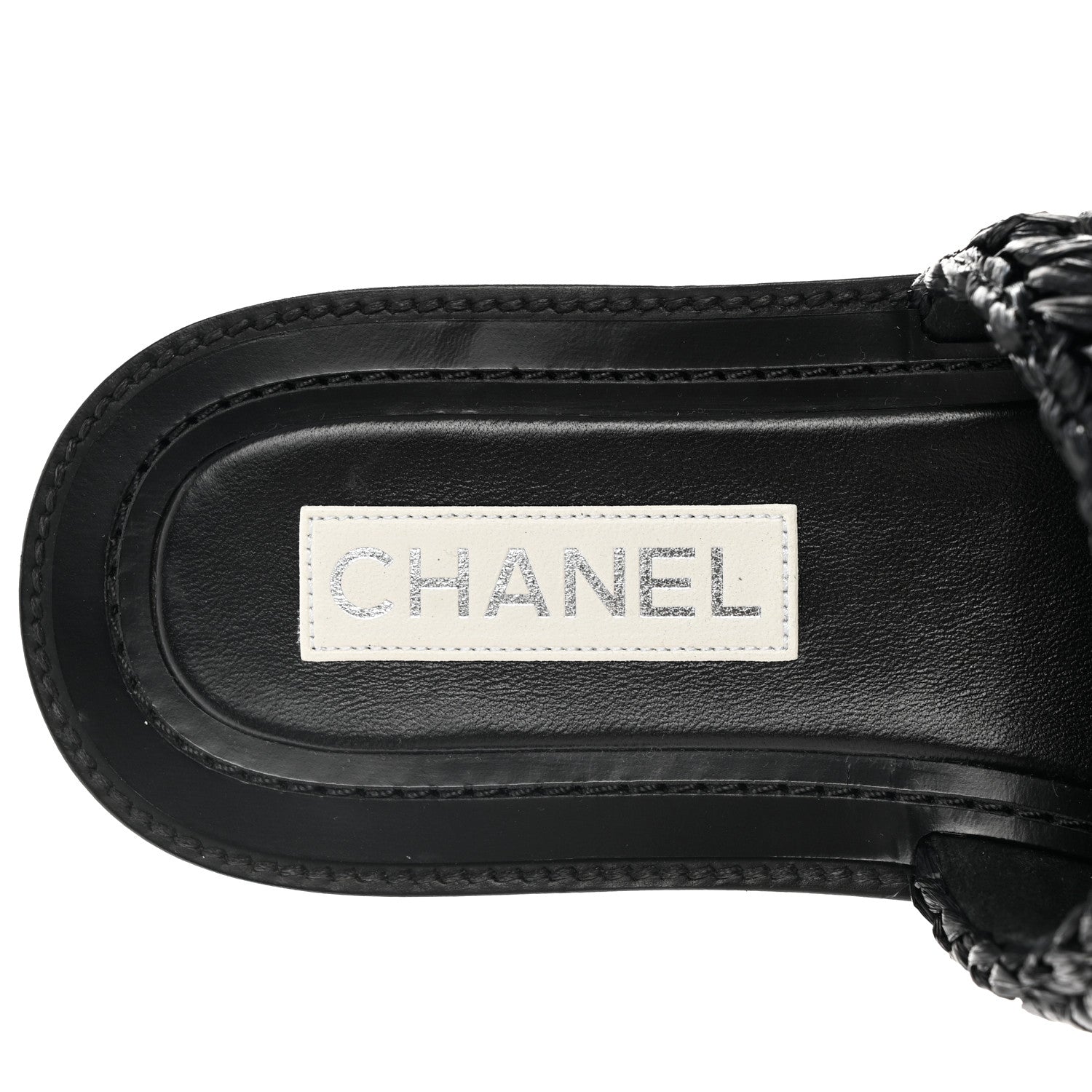 Chanel Raffia Crystal CC Mules Sandals 39 Black 7 of 10
