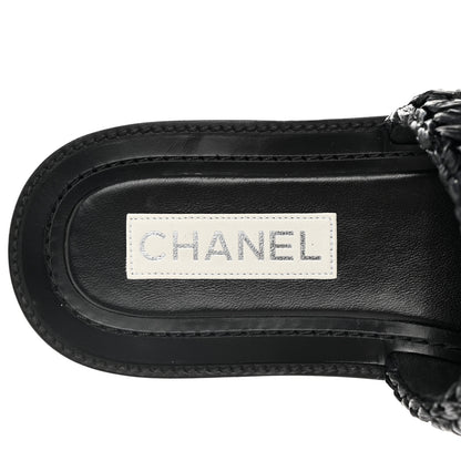 Chanel Raffia Crystal CC Mules Sandals 39 Black 7 of 10