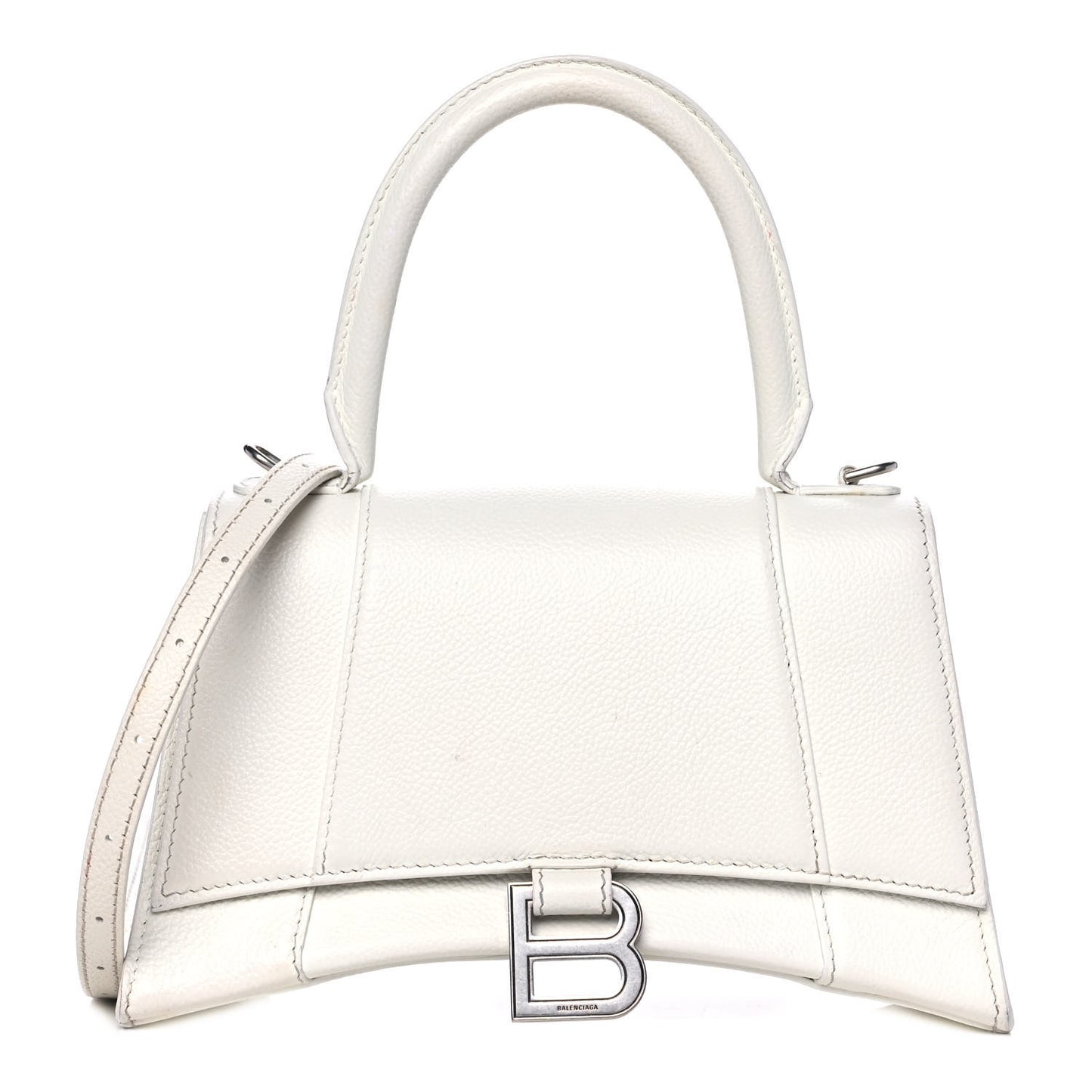 Grained Calfskin Small Hourglass Top Handle Bag White