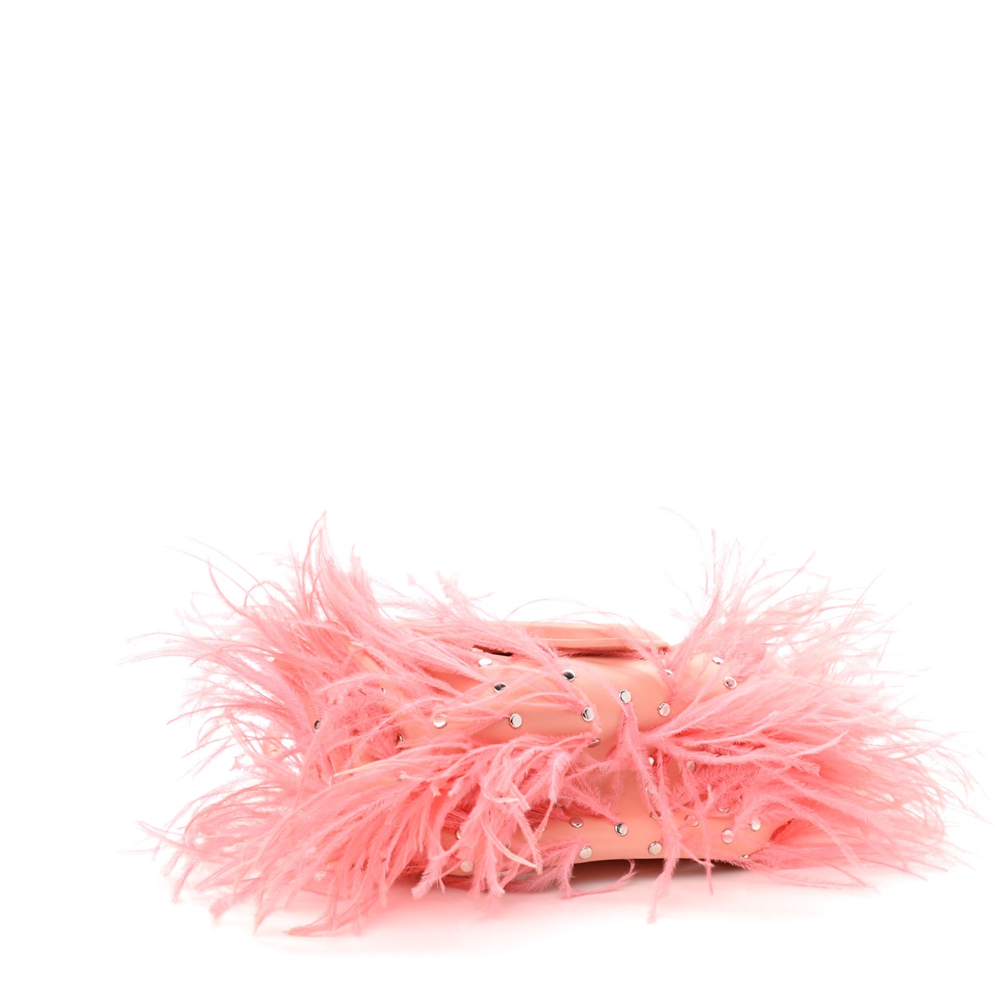 Lambskin Ostrich Feather Small Beak Triangle Flap Shoulder Bag Peachy Silver