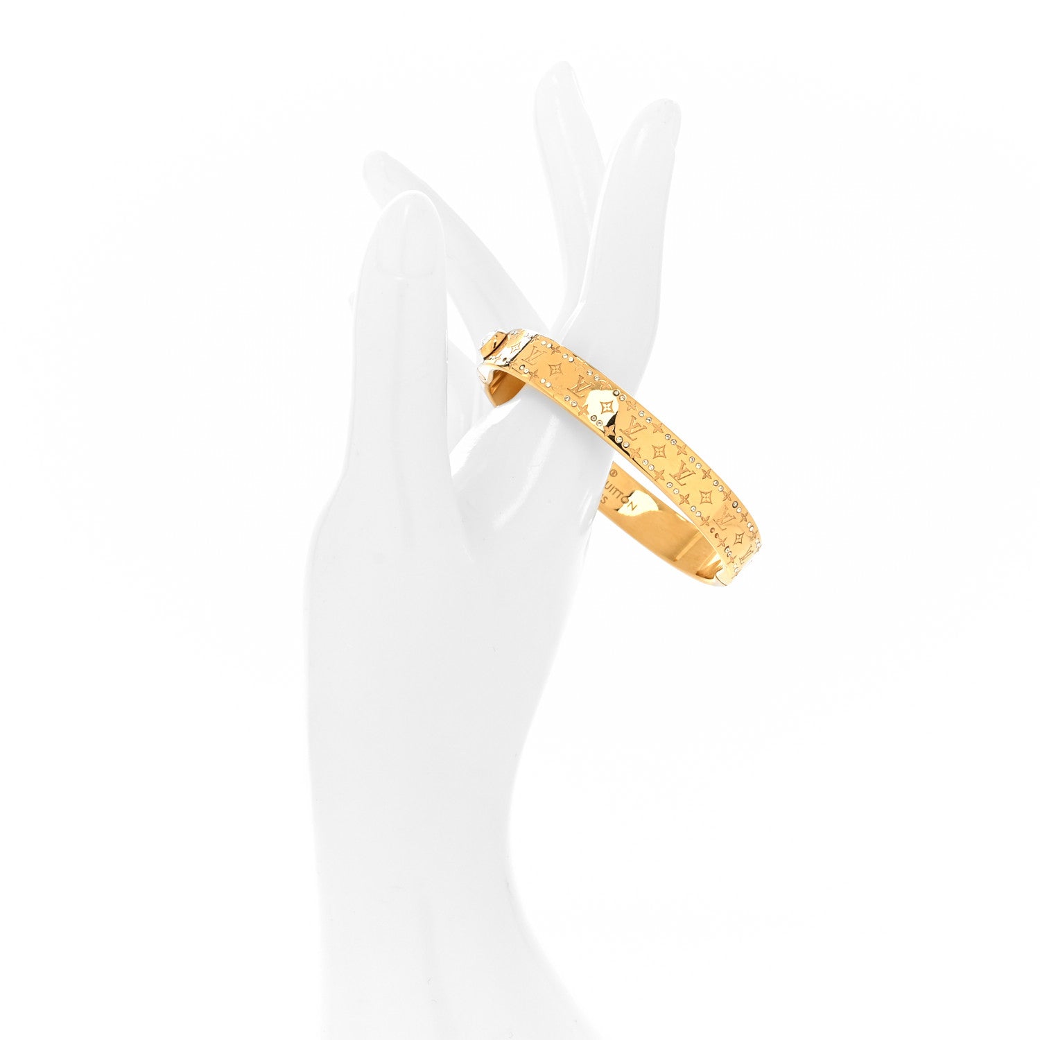 Louis Vuitton Brass Crystal Monogram Nanogram Strass Cuff S Gold 2 of 8