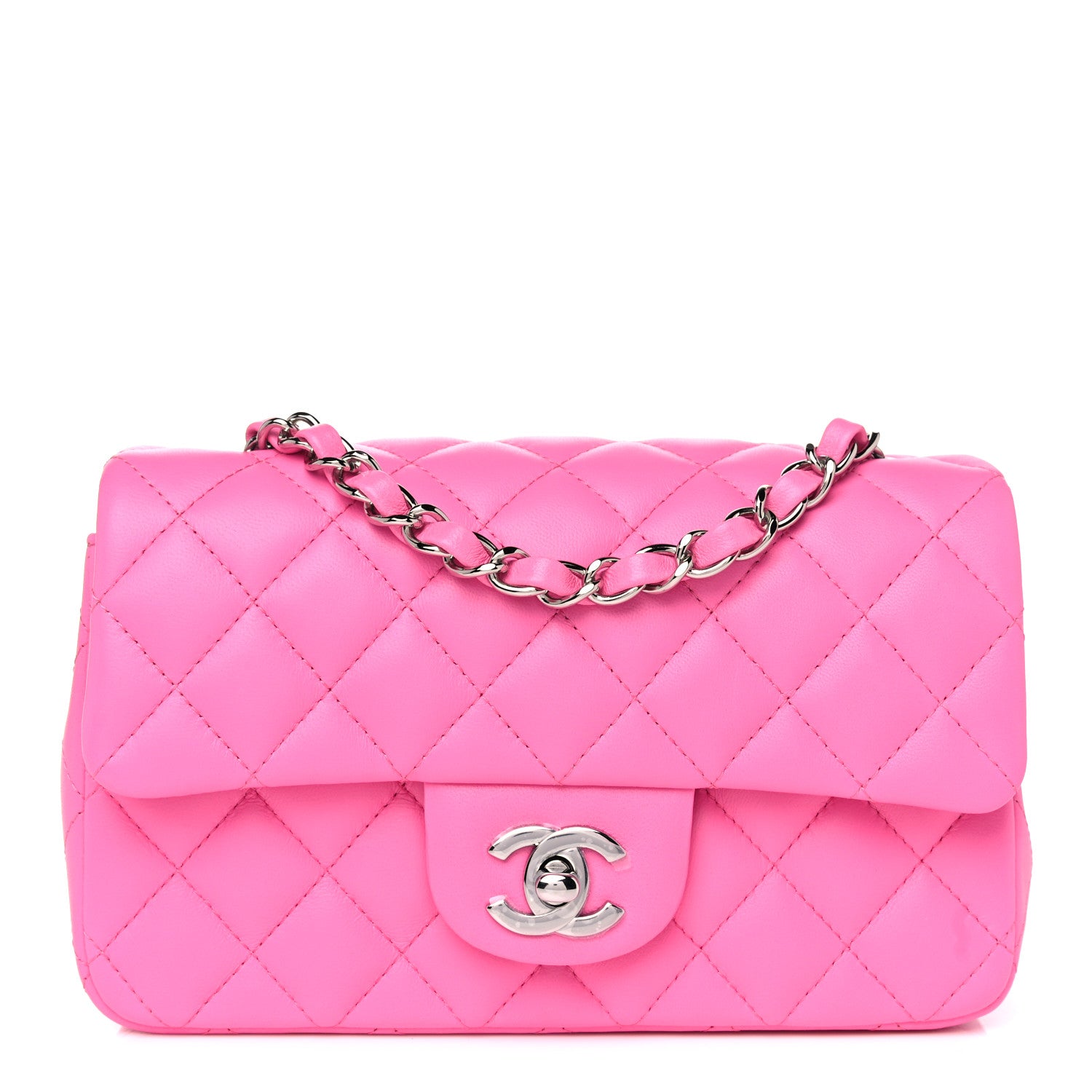 Chanel Lambskin Quilted Mini Rectangular Flap Neon Pink 1 of 10