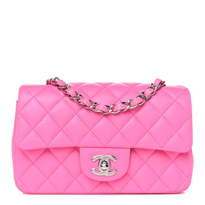 Chanel Lambskin Quilted Mini Rectangular Flap Neon Pink 1 of 10