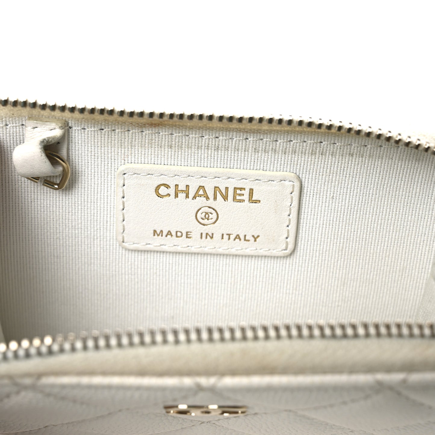 Caviar Quilted Zipped Key Holder Case White