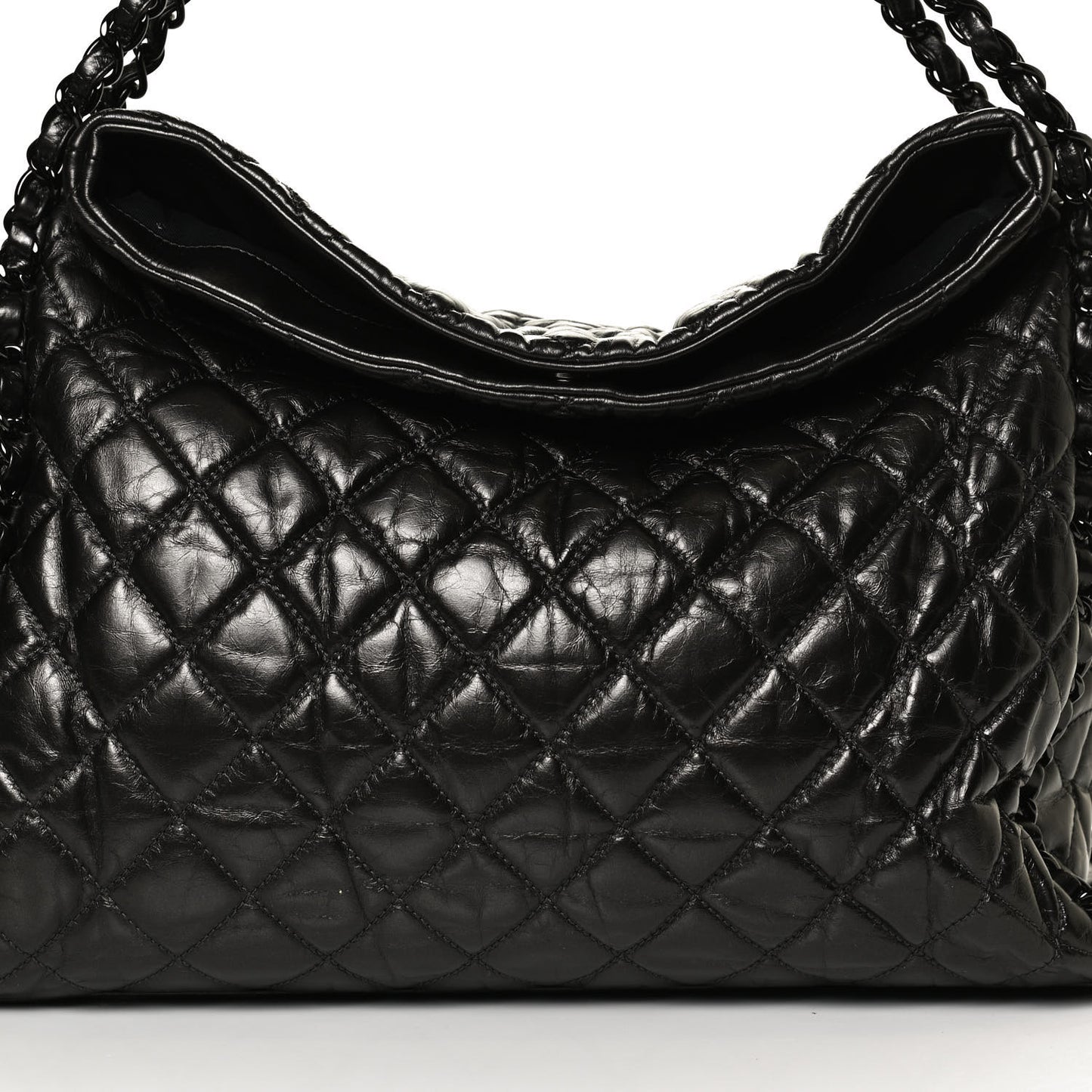 Metallic Calfskin Quilted Large Chain Me Hobo Dark Grey