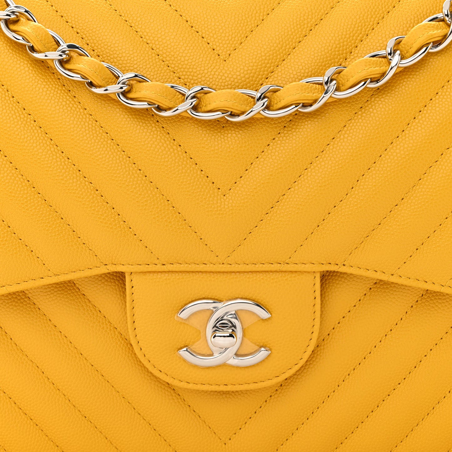 Caviar Chevron Quilted Jumbo Double Flap Yellow
