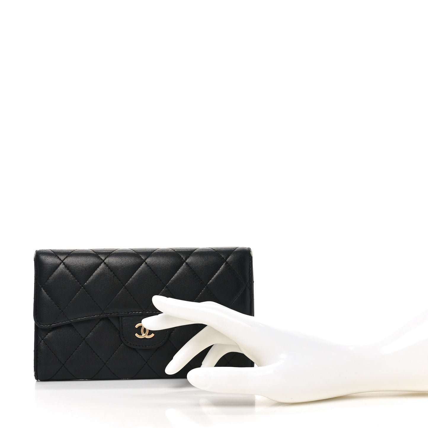 Lambskin Quilted Large Flap Wallet Black