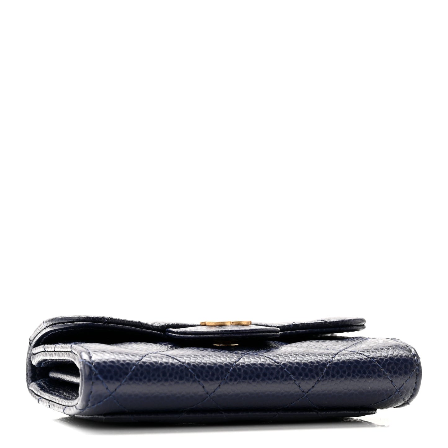 Caviar Quilted Flap Card Holder Wallet Navy