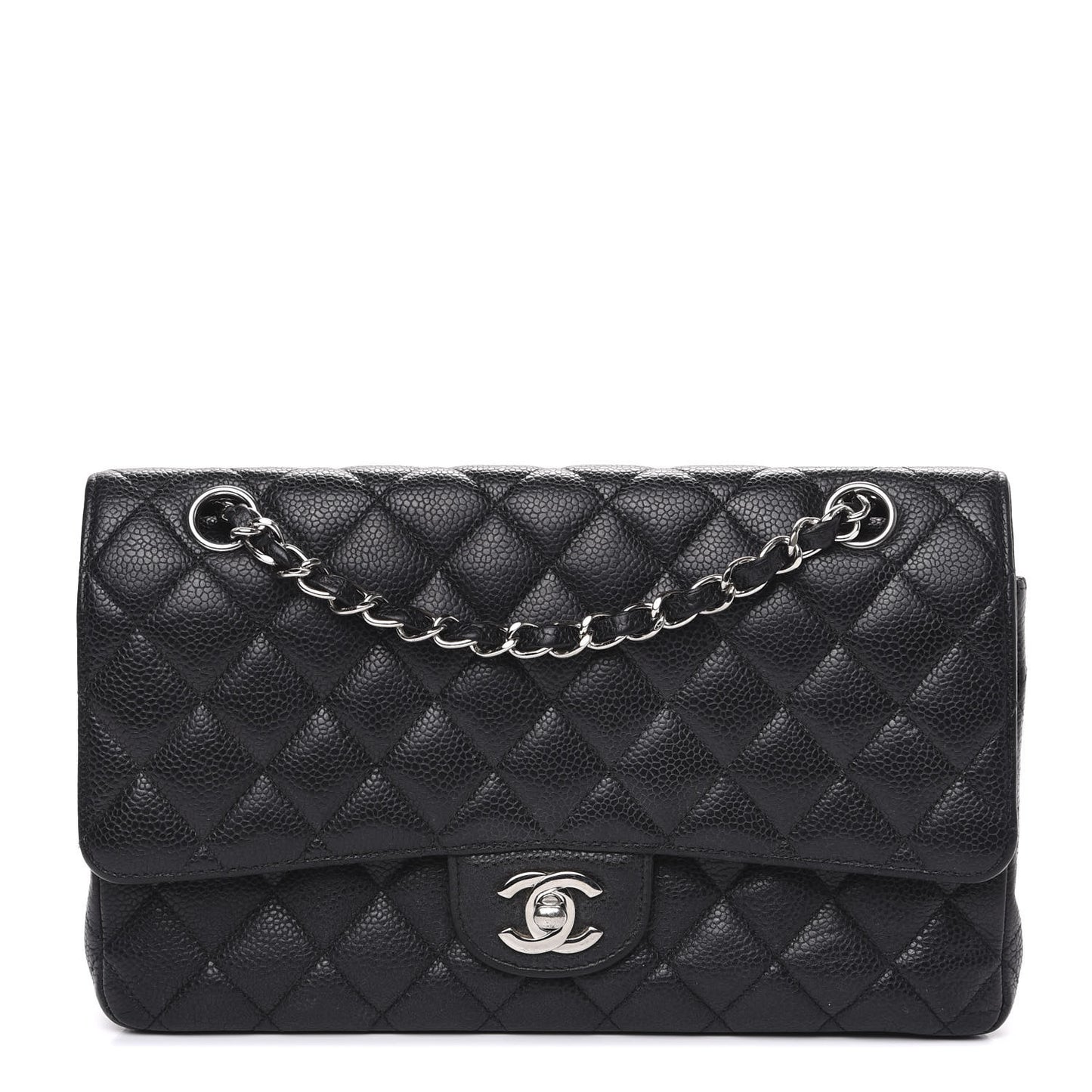 Caviar Quilted Medium Double Flap Black