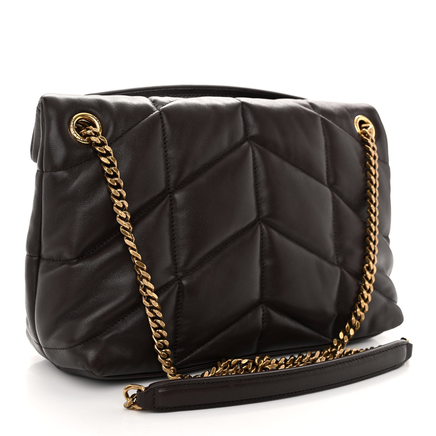Lambskin Quilted Small Loulou Puffer Monogram Chain Satchel Dark Ganache