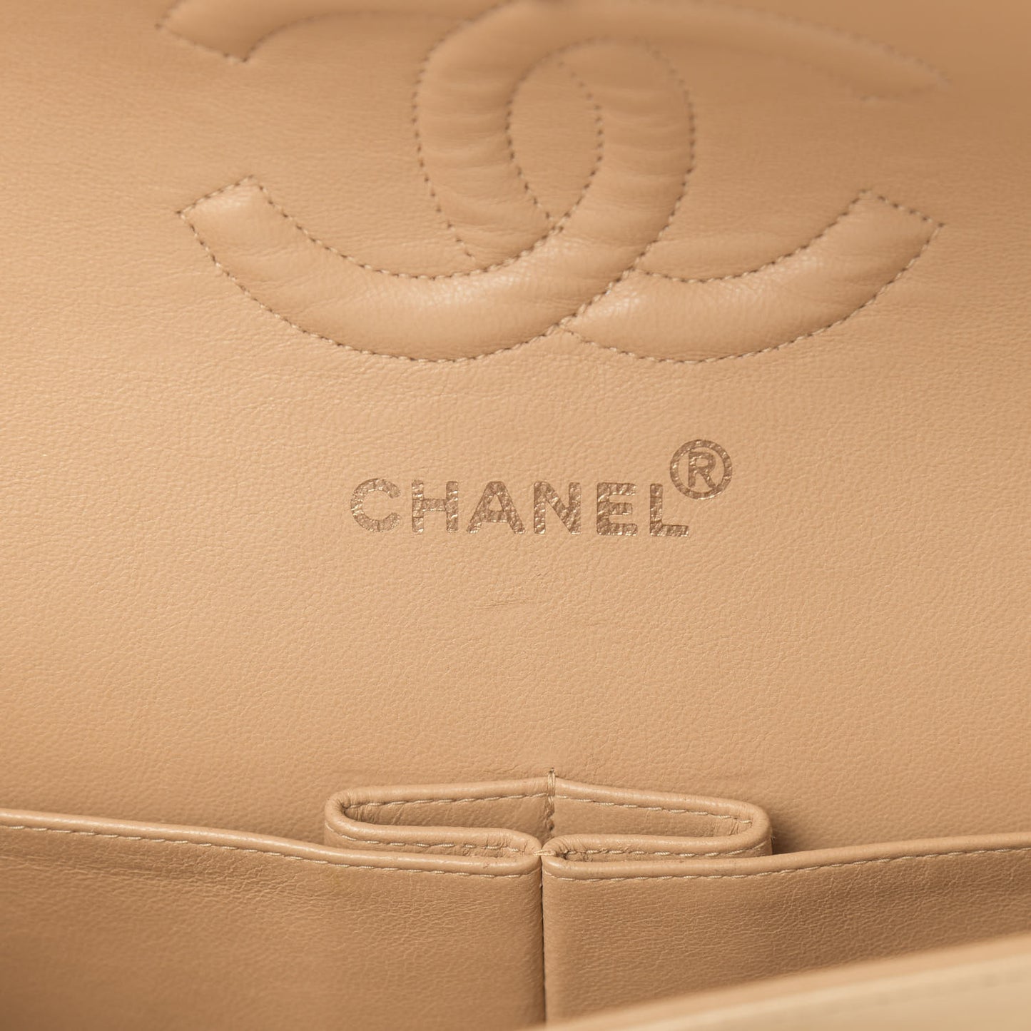 Lambskin Quilted Medium Double Flap Beige