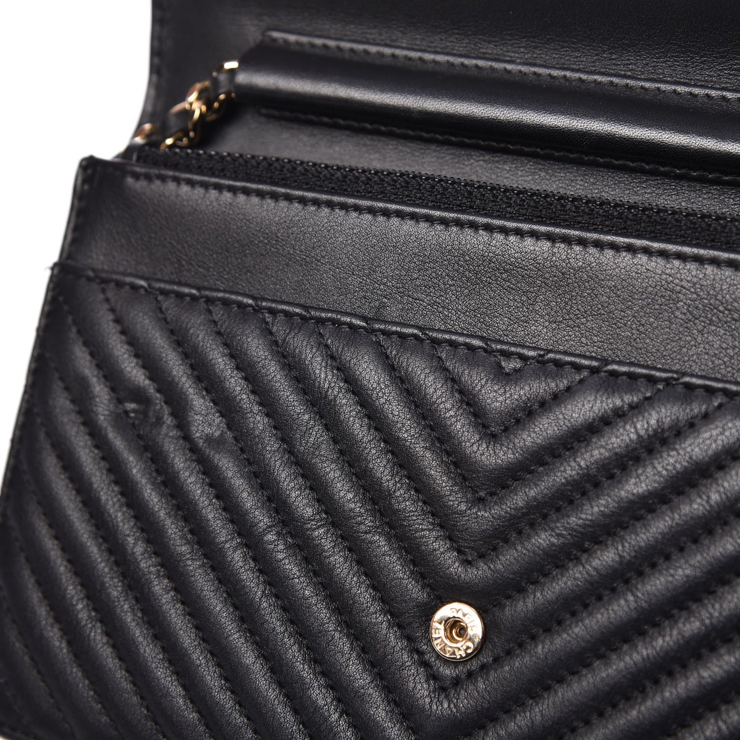 Calfskin Chevron Quilted Boy Wallet On Chain WOC Black