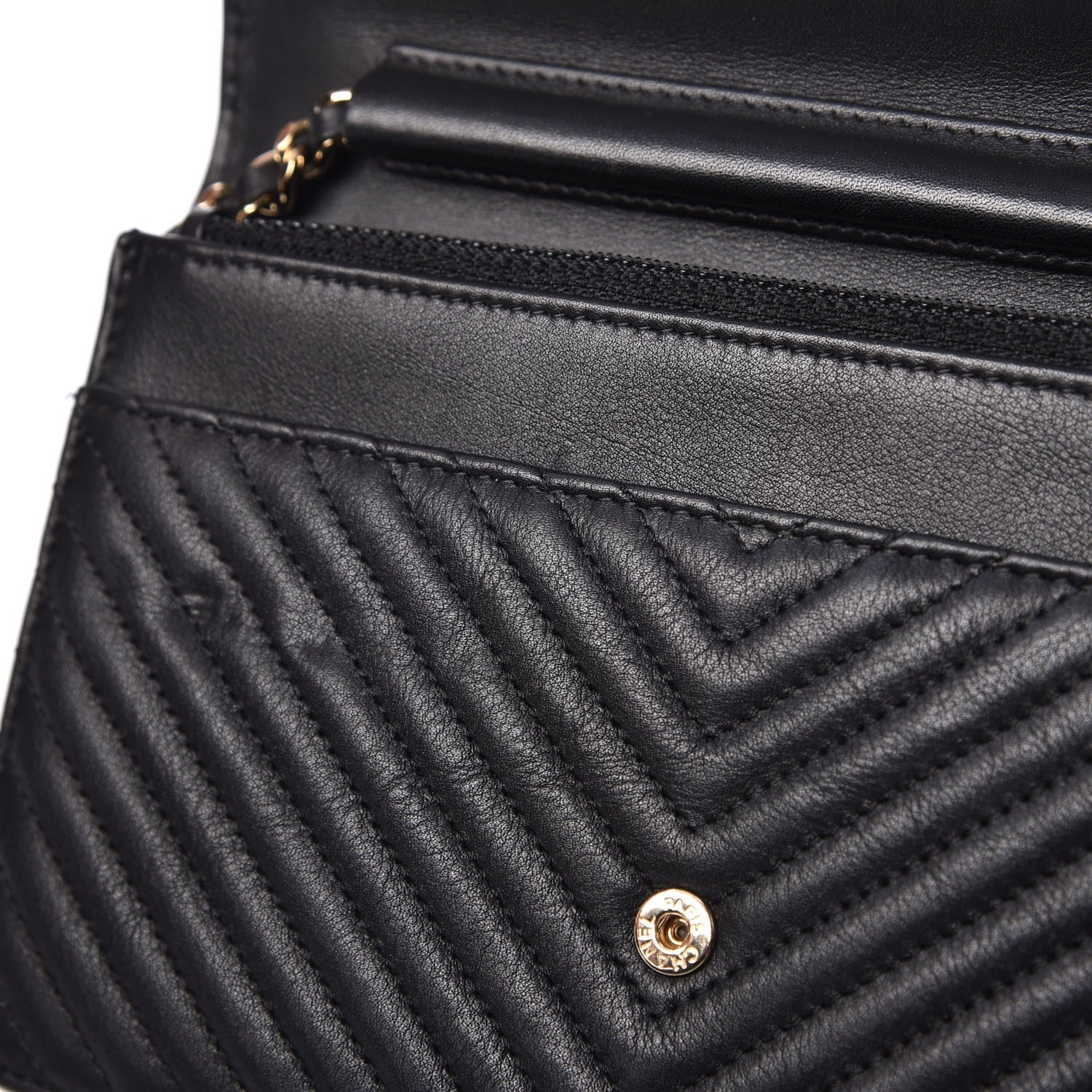 Chanel Calfskin Chevron Quilted Boy Wallet On Chain WOC Black 9 of 10