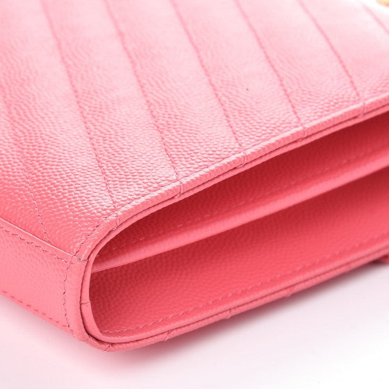 Grain De Poudre Matelasse Chevron Monogram Chain Wallet Rose Clair