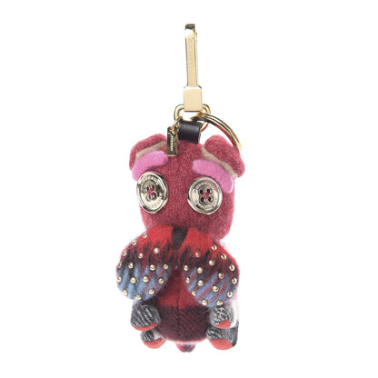 Burberry Calfskin Wool Cashmere Studded Seymour The Bulldog Bag Charm Coral 1 of 2