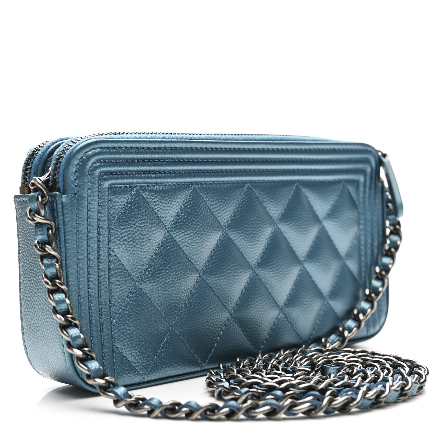 Chanel Metallic Caviar Quilted Small Boy Clutch With Chain Turquoise 3 of 16