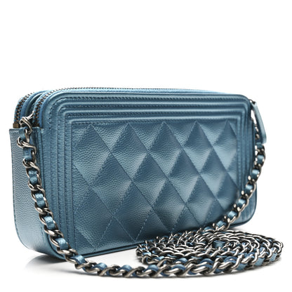 Chanel Metallic Caviar Quilted Small Boy Clutch With Chain Turquoise 3 of 16
