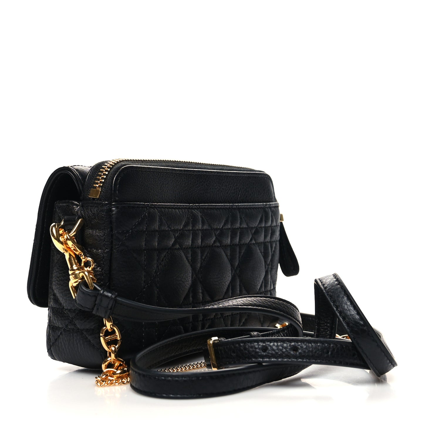 Supple Calfskin Cannage Caro Pouch with Chain Black