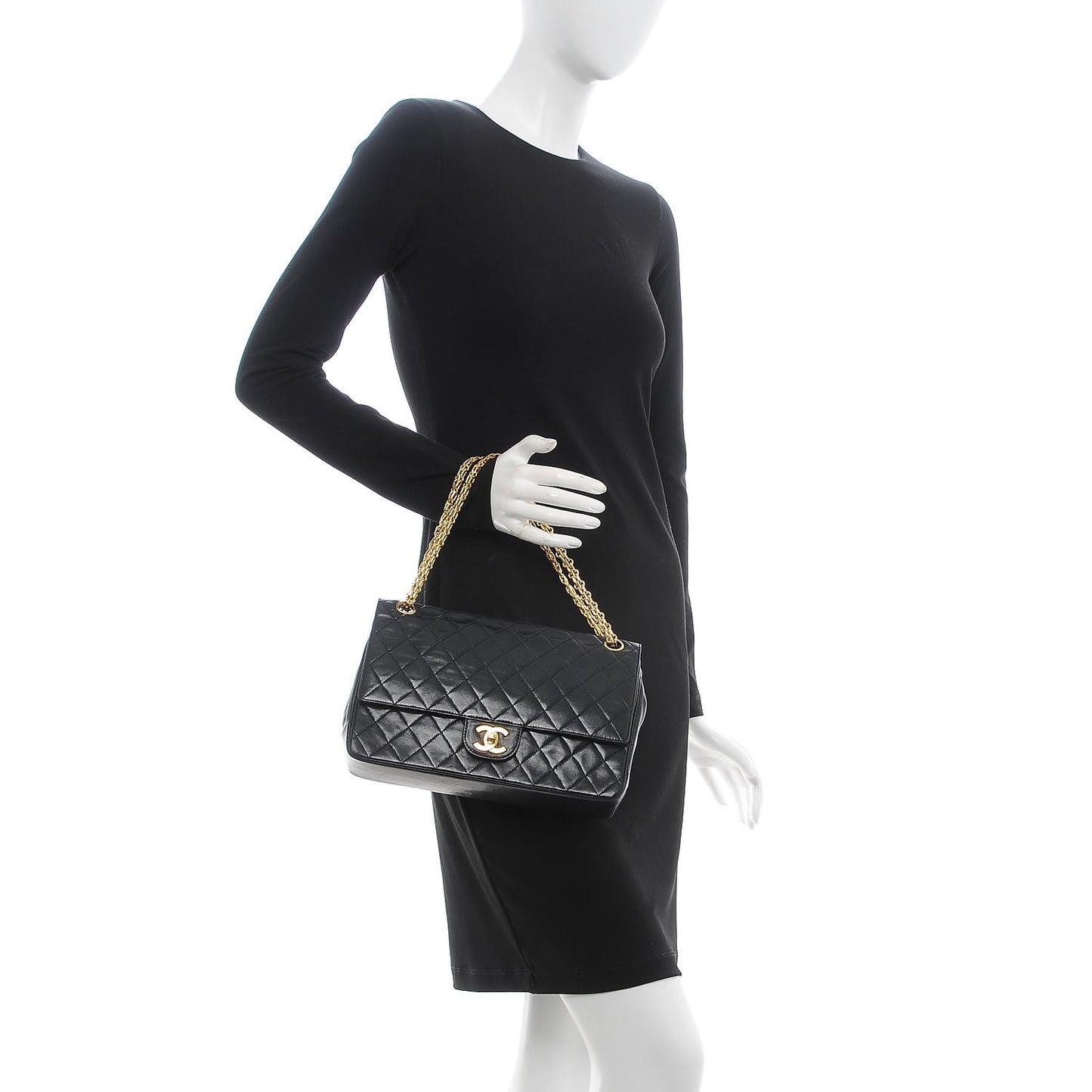 Lambskin Quilted Medium Bijoux Chain Double Flap Black