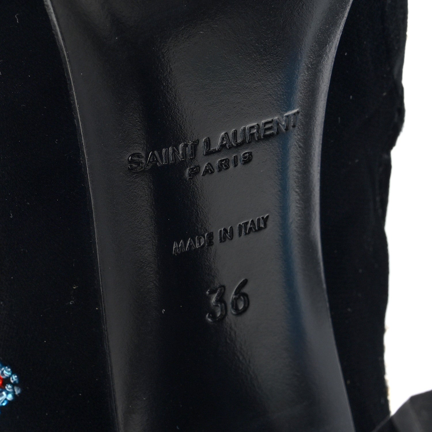 Saint Laurent Velvet Embroidered Claire Boots 36 Black 7 of 9