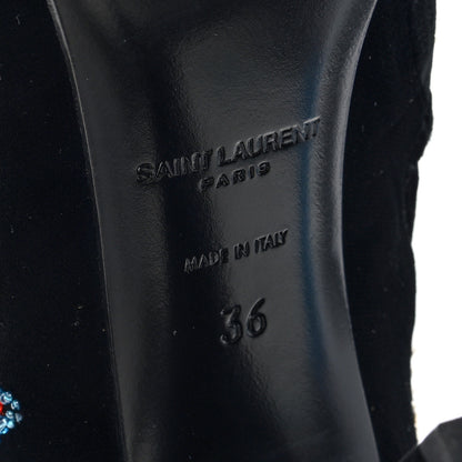 Saint Laurent Velvet Embroidered Claire Boots 36 Black 7 of 9