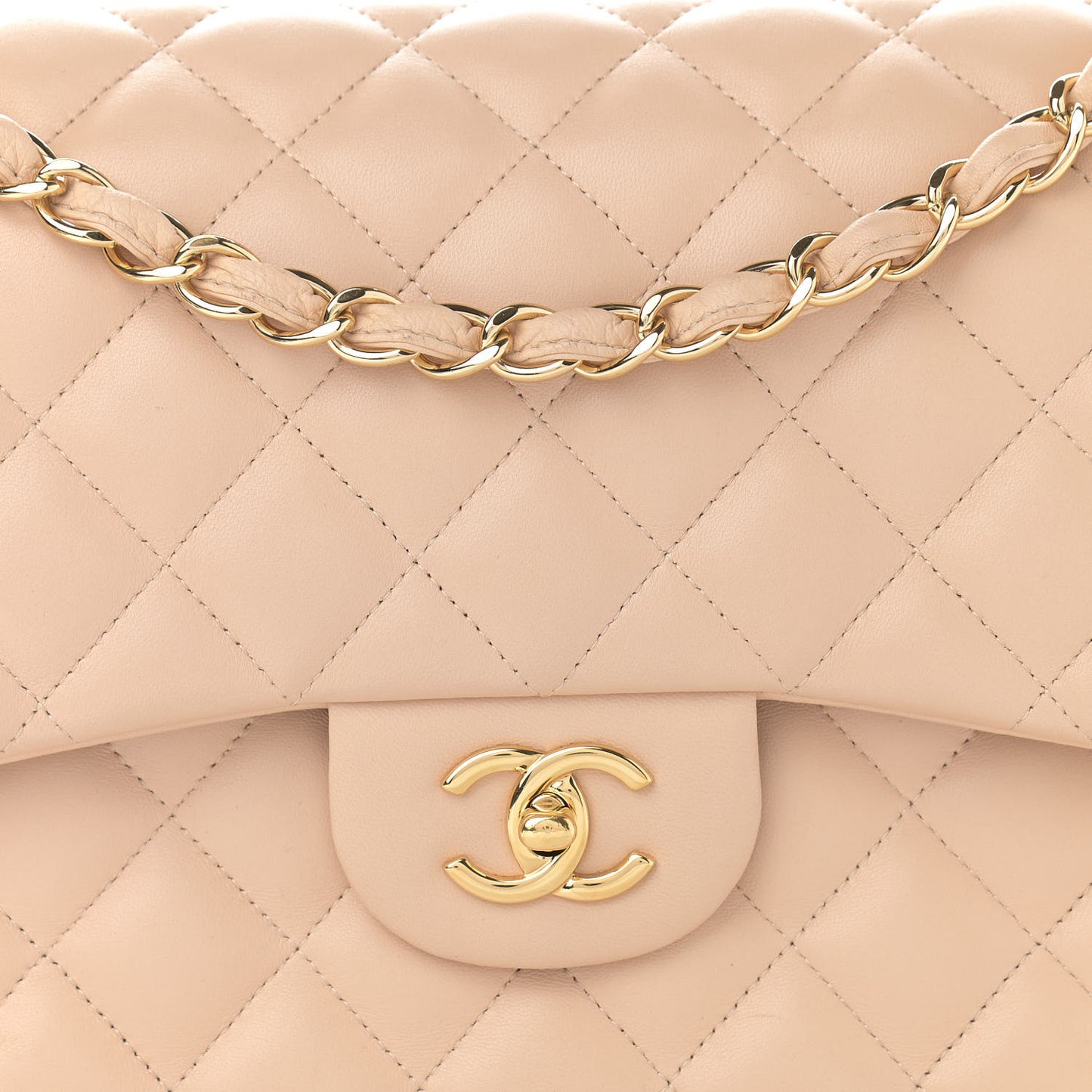 Lambskin Quilted Jumbo Double Flap Beige Clair