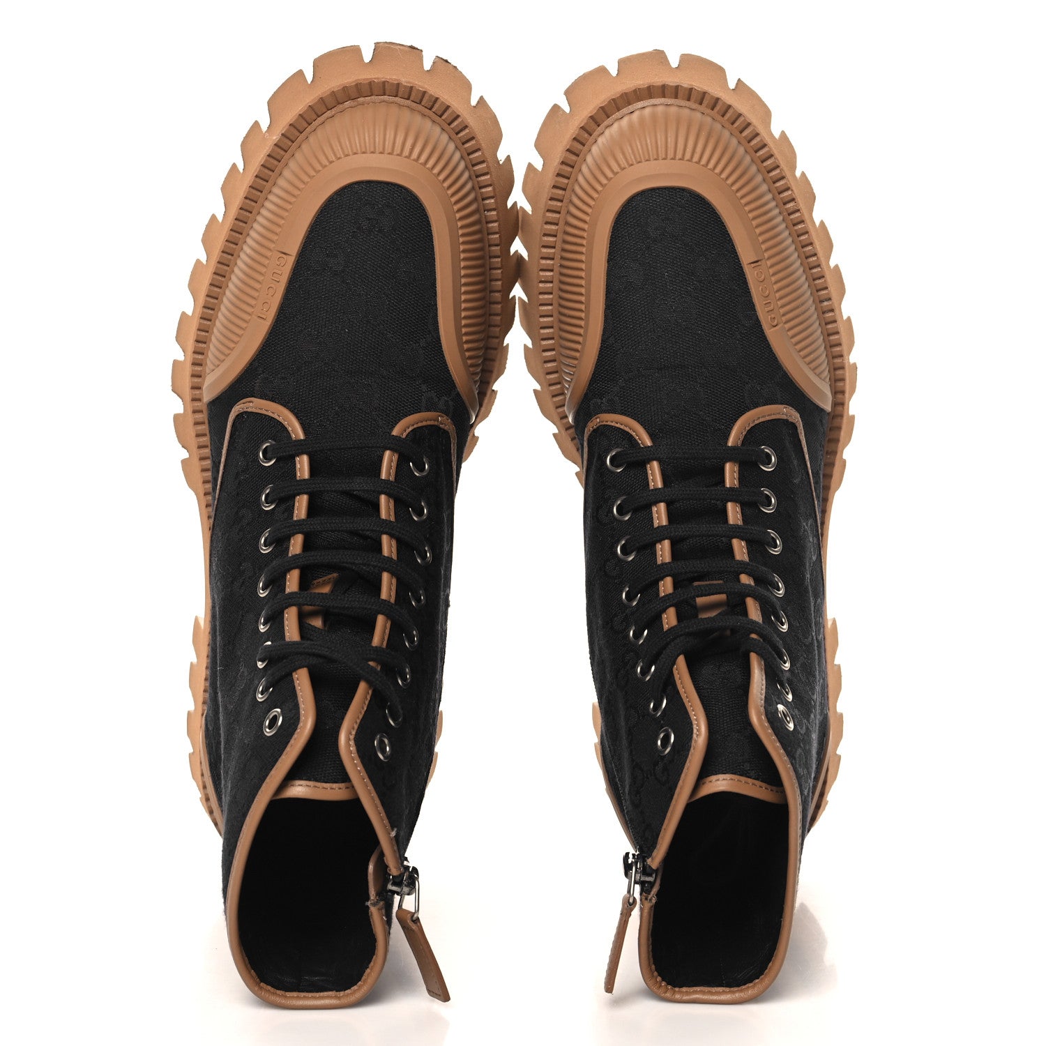 Gucci Monogram Miro Soft Calfskin Mens Lace Up Combat Boots 9.5 Black Koi Beige 2 of 9