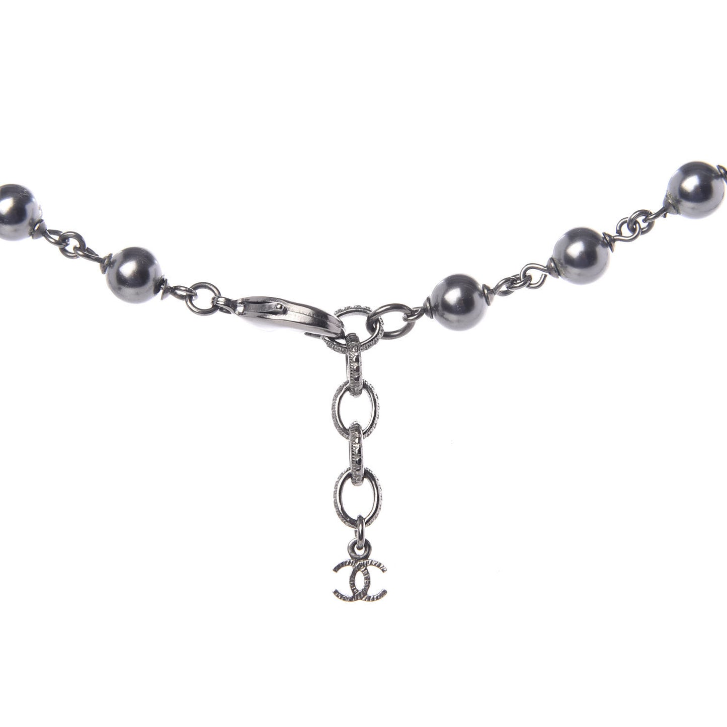 Pearl Resin Bead CC Long Necklace Ruthenium