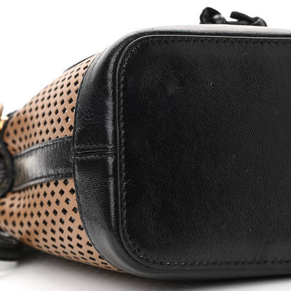 Fendi Vitello Liberty Glossy Lambskin F is Fendi Perforated Mini Mon Tresor Bucket Bag Sand Mimosa Black 8 of 13