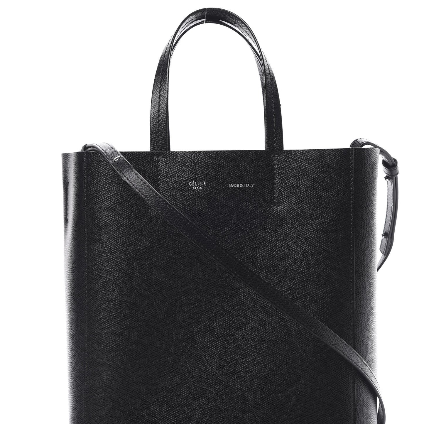 Grained Calfskin Small Vertical Cabas Black