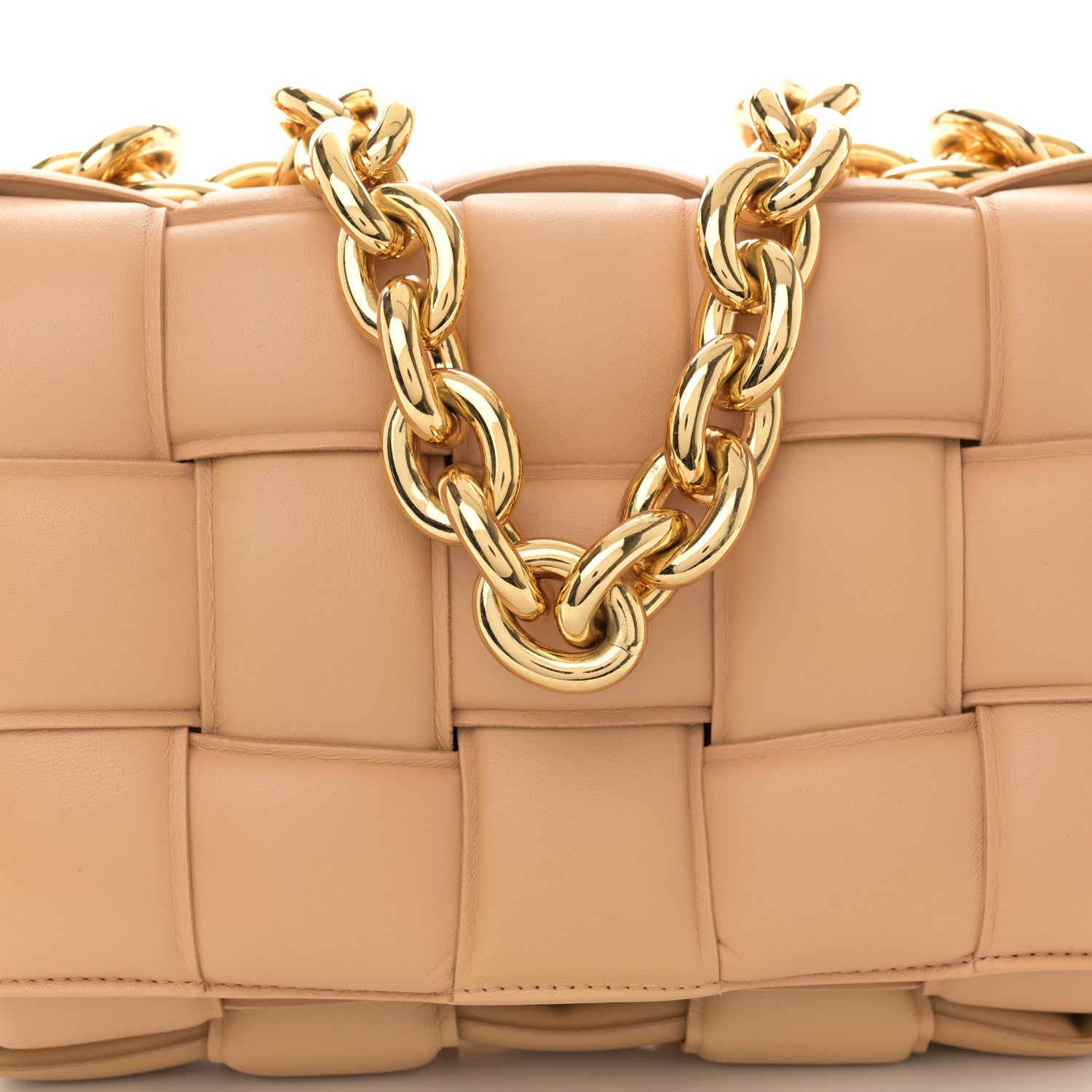 Bottega Veneta Lambskin Maxi Intreccio Padded Chain Cassette Crossbody Bag Almond 8 of 10