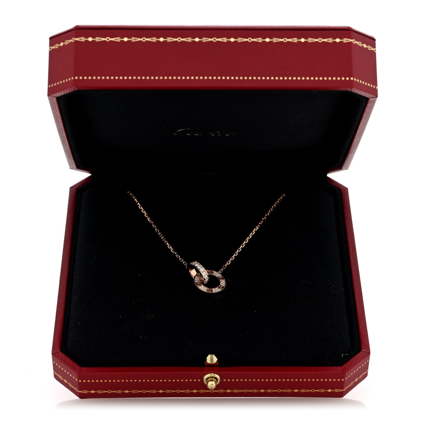 18K Pink Gold Diamond Interlocking LOVE Paved Necklace