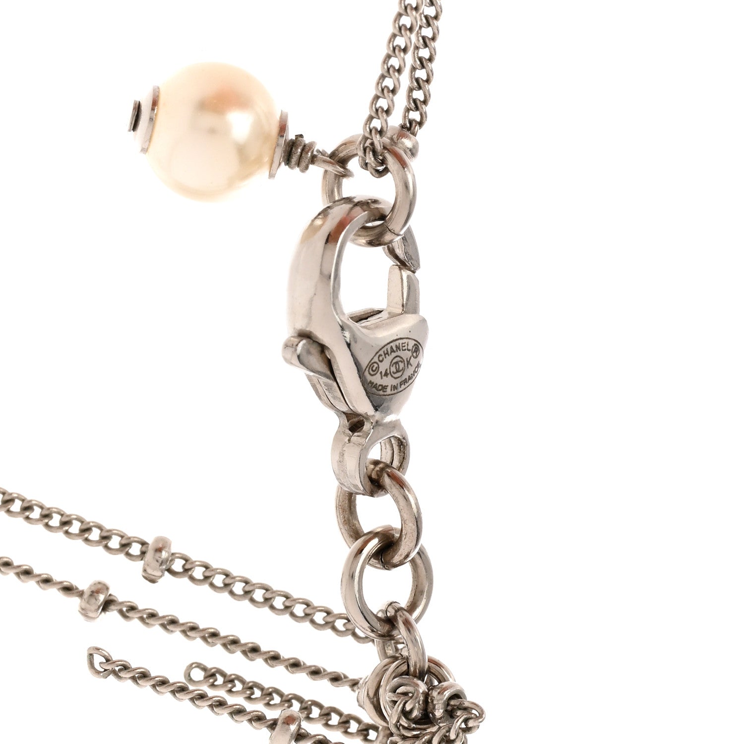 Chanel Crystal Pearl CC Pendant Necklace Silver 5 of 5
