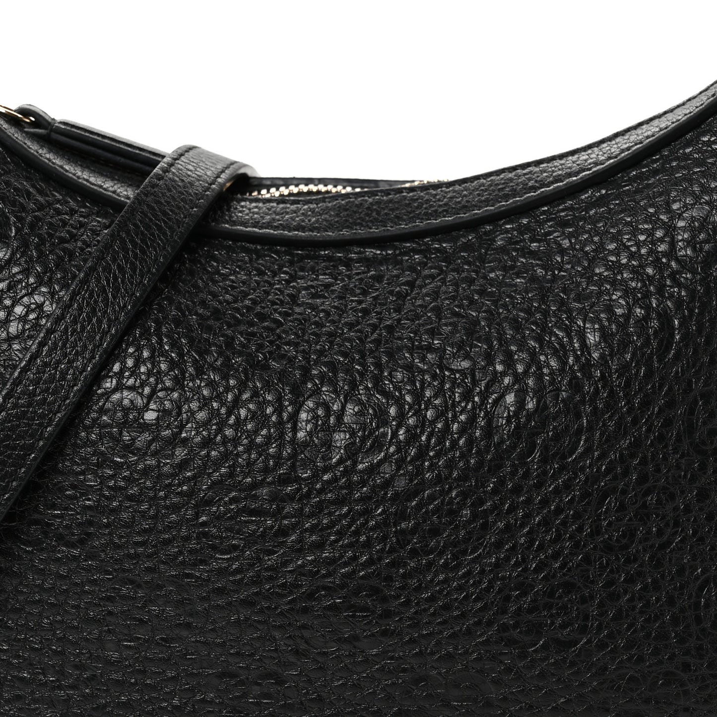 GG Grainy Calfskin Emblem Small Half Moon Shoulder Bag Black