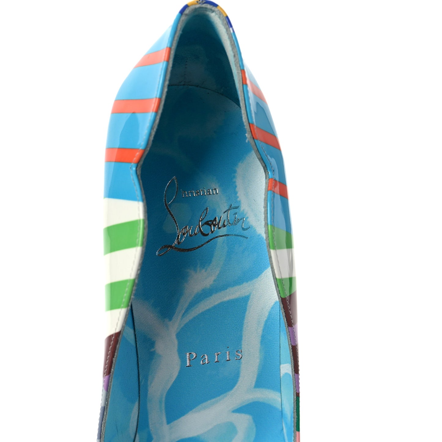 Patent Striped Grand Bain Swimming Pool Hot Chick 100 Pumps 36.5 Multicolor Lin Blue White