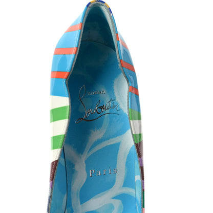 Christian Louboutin Patent Striped Grand Bain Swimming Pool Hot Chick 100 Pumps 36.5 Multicolor Lin Blue White 7 of 7