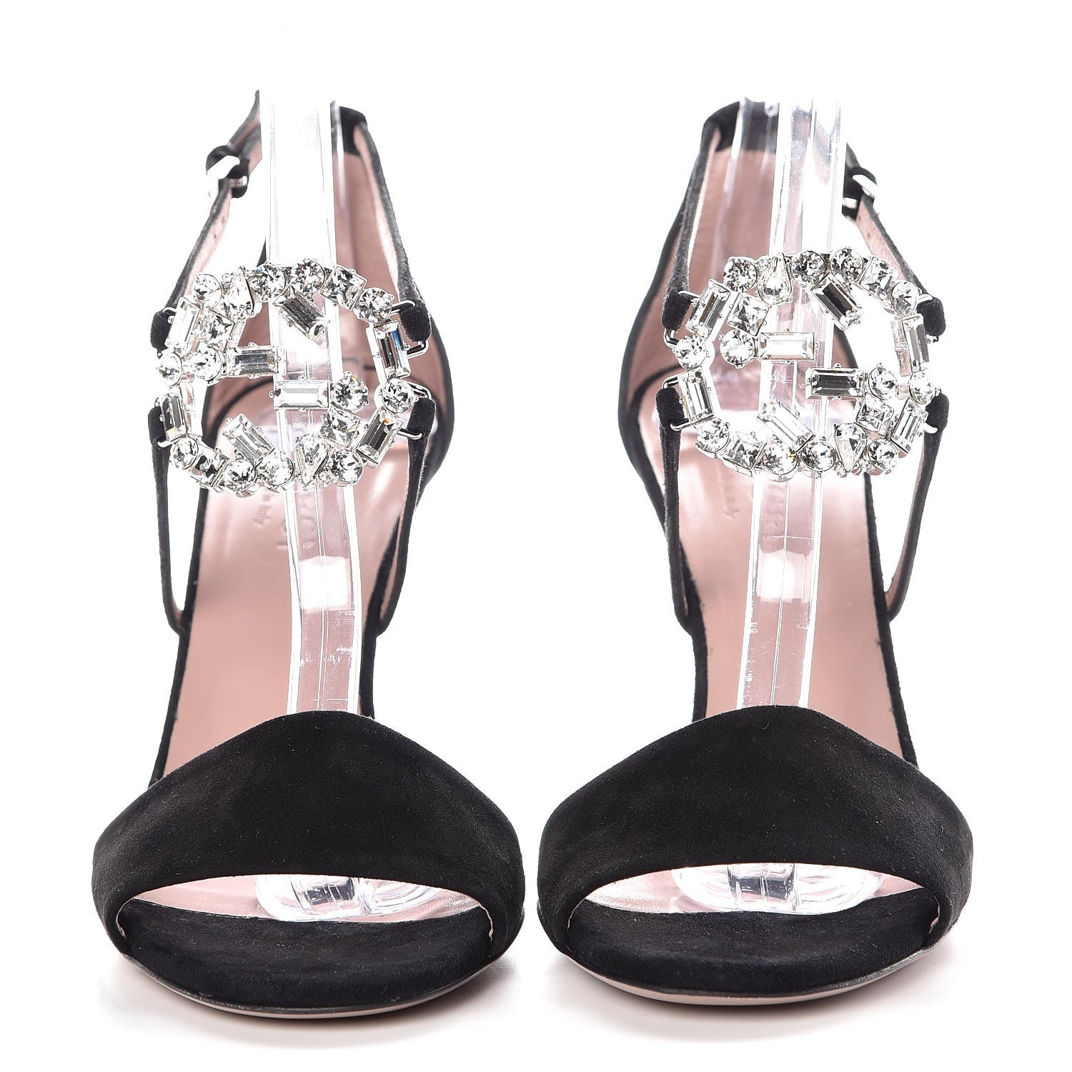 Gucci Suede Crystal Interlocking G Ankle Strap Sandals 34.5 Black 2 of 9